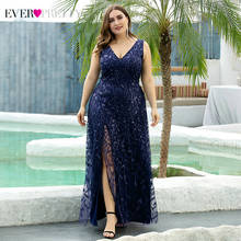 Plus Size Sequined Evening Dresses Ever Pretty A-Line V-Neck Side Split Embroidery Elegant Formal Evening Gowns Robe De Soiree 2024 - buy cheap