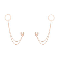 2020 Long Multi-Layer Chain Tassel Pendant Earrings With Double Ear Piercing CZ Zircon Butterfly Female Earring Party Jewelry 2024 - buy cheap