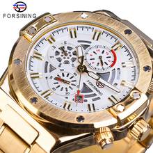 Forsining relógio mecânico masculino dourado, relógio com pulseira de aço inteiramente à prova d'água, com calendário 2024 - compre barato