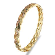 Pulseira feminina de cobre com pedra, bracelete boho de arco-íris cz, cor dourada com pingentes abertos, joia para casal 2024 - compre barato