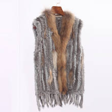 Natural Rabbit Fur Vest With Raccoon Fur Collar Party Waistcoat jackets knitted Gilets women wool vest colete de pele de coelho 2024 - buy cheap