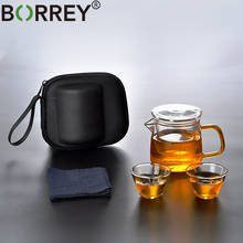 Conjunto de chá borrey, infusor de vidro portátil para chá resistente ao calor com saco de viagem, conjunto de chá kung fu 2024 - compre barato