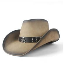 Sombrero estilo vaquero con correa de cuero para hombre y mujer, Sombrero estilo Vintage, de ala ancha, estilo occidental, Retro, para invierno 2024 - compra barato