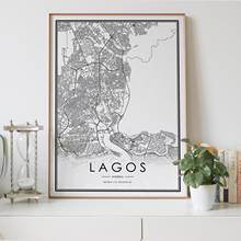 Карта города Лагос, украшение для гостиной в скандинавском стиле, холст, плакат, современный Декор для дома, Художественная печать, живопись 2024 - купить недорого