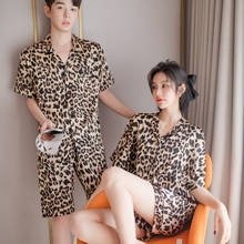 Summer Couple Pajamas Set Men Women Short Sleeve Shorts Sleepwear Leopard Print Satin Sleepwear pijama pyjama 2024 - buy cheap