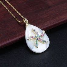 Multi-color zirconium glass paved gold starfish charm white water drop mother pearl shell pendant & choker necklace for women 2024 - buy cheap