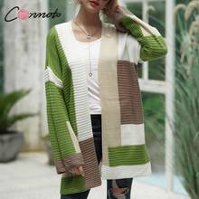 Conmoto moda cor bloco cardigans suéteres feminino outono inverno malha manga longa colete feminino camisola jaquetas e casacos 2024 - compre barato