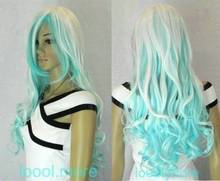 shun wig.02169 Fastshipping White Lake blue Mixed Long Wavy Cosplay Anime party Synthetic Wig 2024 - buy cheap