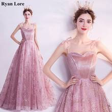 Розовое платье трапециевидной формы для выпускного вечера женское вечернее элегантное длинное вечернее платье 2020 на тонких бретельках с блестящими блестками формальное платье De Soiree 2024 - купить недорого