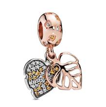 Genuine 925 Sterling Silver Bead Rose Gold Sparkling Leaves Dangle Charm Fit Pandora Bracelets & Necklace Women Diy Jewelry 2024 - buy cheap