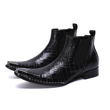 Black Mens Boots Chelsea Fashion Shoes Elastic Square Toe Shoes Winter Men Rhinestone Bordered Ankle Boots Slip On Leather Boots 2024 - buy cheap