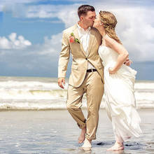 Custom Made Beach Wedding Suit Men Khaki Groom Tuxedo Slim Fit Best Man Blazers 2Piece Groomsmen Jacket Pants Terno 2024 - buy cheap