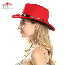 Chapéu qbchapéu masculino e feminino de aba rolante, vermelho preto, retalhos, chapéu de caubói ocidental, chapéu de feltro jazz, chapéu tipo panamá liso, boné de festa 2024 - compre barato