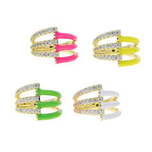 Gold Color Fashion Girl Women Jewelry Neon Enamel Colorful Three CZ Band Ring For Women 2024 - buy cheap