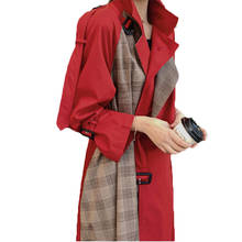 Outono e primavera 2021 casaco trench coat feminino estilo retrô chique xadrez vermelho costurado solto sobretudo longo b175 2024 - compre barato