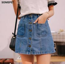 Denim Skirt High Waist A-line Mini Skirts Women 2021 Summer New Arrivals Single Button Pockets Blue Jean Skirt Style Saia Jeans 2024 - buy cheap