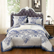 Conjunto de cama de cetim bordado chique, roupa de cama estilo king/queen com fronhas 2024 - compre barato