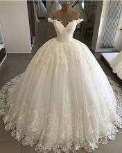 Роскошное кружевное бальное платье с жемчугом, свадебные платья, сексуальное свадебное платье с V-образным вырезом и рукавом-крылышком, свадебные платья, свадебное платье 2024 - купить недорого