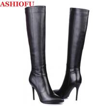 ASHIOFU 2020 New Handmade High Heel Boots Pointed-toe Party Club Winter Boots Evening Club The-knee-high Boots Fashion Shoes 2024 - buy cheap