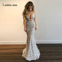 Bbonlinedress Luxury Mermaid Prom Dress Sexy Deep V-Neck Evening Dress Silver Lace Evening Gowns 2020 Vestido de fiesta 2024 - buy cheap