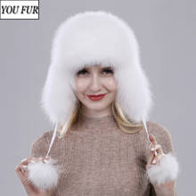 Hot Sale Women 100% Natural Fox Fur Russian Ushanka Hats Winter Thick Warm Ears Fashion Bomber Hat Lady Genuine Real Fox Fur Cap 2024 - buy cheap