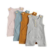 Комбинезоны для новорожденных мальчиков и девочек 0-18 месяцев, однотонные комбинезоны без рукавов, на пуговицах, с карманами, цельный костюм, 4 цвета 2024 - купить недорого