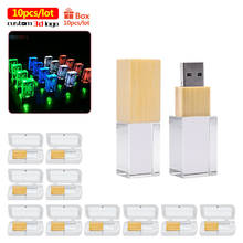 10pcs/lot usb flash drive memory stick pendrive bamboo Crystal LED light 16GB 32GB 64GB pen drive usb 128gb Customize 3d logo 2024 - buy cheap