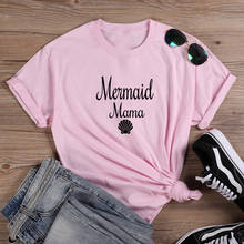 Camiseta de moda de sirena para mujer, Camiseta de algodón para mujer, camiseta Harajuku de cuello redondo para mujer, camiseta para mujer en blanco y negro 2024 - compra barato