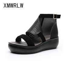 XMWRLW-Sandalias de gladiador para mujer, zapatos Retro de cuero genuino con cuñas, para verano, 2020 2024 - compra barato