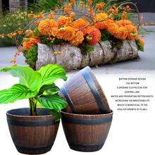 Barril de madera de imitación, soporte de almacenamiento para plantas, maceta de resina PP, para plantación de madera de imitación, suministros de flores, Macetas, 1 Juego 2024 - compra barato