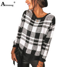 2021 England Style Women Leisure Plaid Tops Clothing  Long Sleeve O-Neck T-Shirt Ladies Casual Tees Shirt Oversized 3xl Femme 2024 - buy cheap