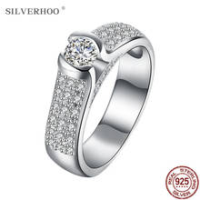 Silverhoo anel de prata esterlina 925 genuíno, anel de zircônia cúbica simples, na moda, luxuoso para casamento, noivado, presente de joia 2024 - compre barato