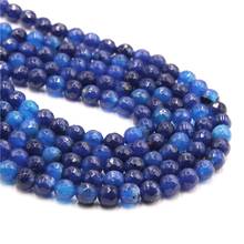 Faceted blue agates 15" Natural Stone Faceted Blue Agates Round Loose Beads 6 8 10 12MM Pick Size For Jewelry Making Bracelet 2024 - buy cheap