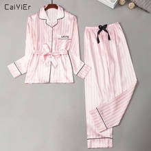 CAIYIER Autumn Winter New Women Faux Silk Pajamas Set 2Pcs Satin Stripes Polka Dot Printed Long Sleeve Night-Robe Sexy Sleepwear 2024 - buy cheap