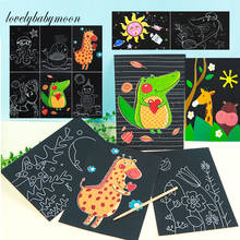 6 pçs magia scratch pintura arte conjunto de cartão papel bonito dos desenhos animados jardim zoológico mar animal crianças aprendendo arte pintura meninos meninas crianças presentes 2024 - compre barato