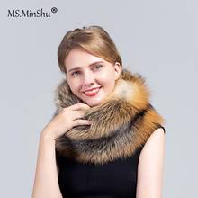 MS.MinShu Real Fox Fur Scarf Natural Fox Skin Round Neck Collar Thick Fur Warmer Whole Fox Skin Scarf 2024 - buy cheap