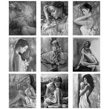 Black White Mysterious Sexy Girl 5D DIY Diamond Painting Cross Stitch Diamond Mosaic Diamond Woman Embroidery Picture Home Room 2024 - buy cheap