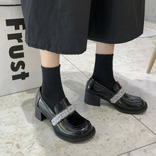 Crystal Mary Janes-zapatos de tacón grueso para mujer, calzado Retro de punta cuadrada, sin cordones, de cuero, mocasín 2024 - compra barato