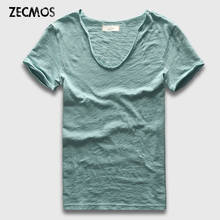 Zecmos Brand Men T-Shirt Plain Hip Hop Fashion Casual XXXL V Neck T Shirt Swag For Men Short Sleeve Man Top Tees 2024 - buy cheap