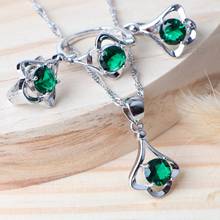 Bridal Jewelry Sets Silver 925 Zirconia For Women Wedding Ring Costume Necklace Jewellery Green Stone Earrings Pendant Set 2024 - buy cheap