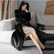 S/6Xl Women Long Section Black Imitation Mink Fur Overcoats Elegant Winter Warm Fake Fur Outwears Hooded Large Size Coats J3231 2024 - buy cheap