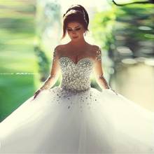 Женское свадебное платье с длинным рукавом, с кристаллами 2024 - купить недорого