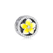 Fits for Pandora Charms Bracelets Floral Beads with Pale Yellow Enamel 100% 925 Sterling Silver Jewelry Free Shipping 2024 - buy cheap