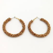 Pendientes de círculo redondo con cuentas doradas para mujer, Arete de aro con diamantes de imitación, joyería llamativa, regalo 2024 - compra barato