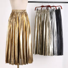 Autumn winter new fashion metal reflective mid-length A-shaped pleated skirt women high waist a-line midi  skirt 2024 - buy cheap