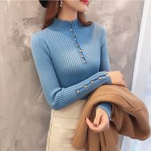 Autumn Fashion Button Turtleneck Sweater Shirts Women Solid Knitted Pullover Ladies Slim Soft Jumper Sweater Female Knit Tops 2024 - buy cheap