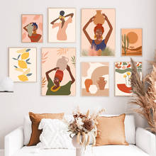 Pintura en lienzo de Mujer Africana abstracta, carteles nórdicos e impresiones de hojas de Cactus y limón, imágenes de pared para decoración de sala de estar 2024 - compra barato