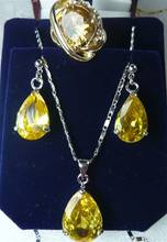 Anillo de cristal amarillo Chapado en plata (#7.8.9), conjunto de joyería colgante, reloj, piedra de cuarzo, CZ 2024 - compra barato
