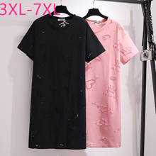 New 2022 Summer Plus Size Tops For Women Loose Short Sleeve Cotton Black Pink Hollow Out Long T-shirt 3XL 4XL 5XL 6XL 7XL 2024 - buy cheap