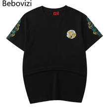 Bebovizi-Camiseta bordada de dragón verde de estilo chino para hombre, ropa de calle Harajuku, camiseta de manga corta negra de verano de Japón 2024 - compra barato